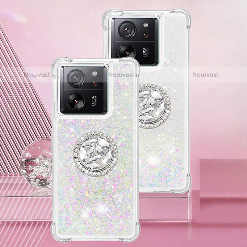 Silicone Candy Rubber TPU Bling-Bling Soft Case Cover with Finger Ring Stand YB1 for Xiaomi Redmi K60 Ultra 5G Silver