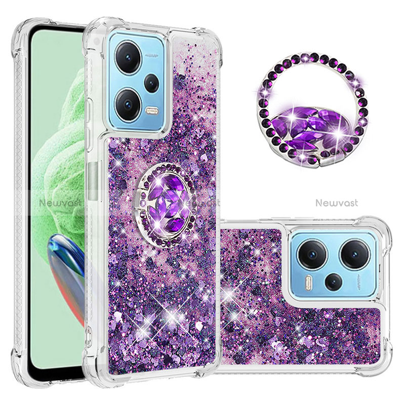 Silicone Candy Rubber TPU Bling-Bling Soft Case Cover with Finger Ring Stand YB1 for Xiaomi Redmi Note 12 5G Purple