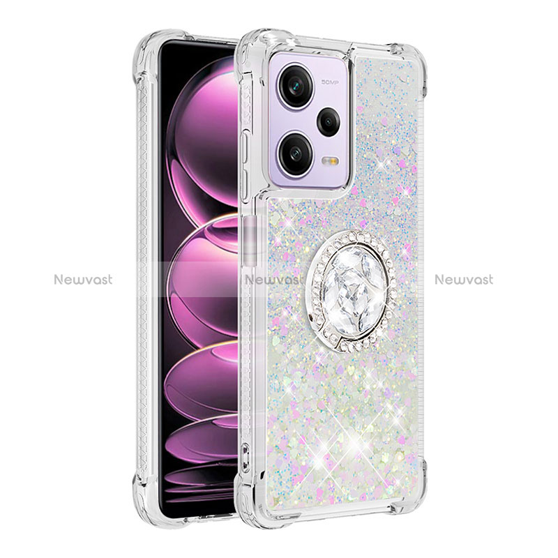 Silicone Candy Rubber TPU Bling-Bling Soft Case Cover with Finger Ring Stand YB1 for Xiaomi Redmi Note 12 Pro 5G