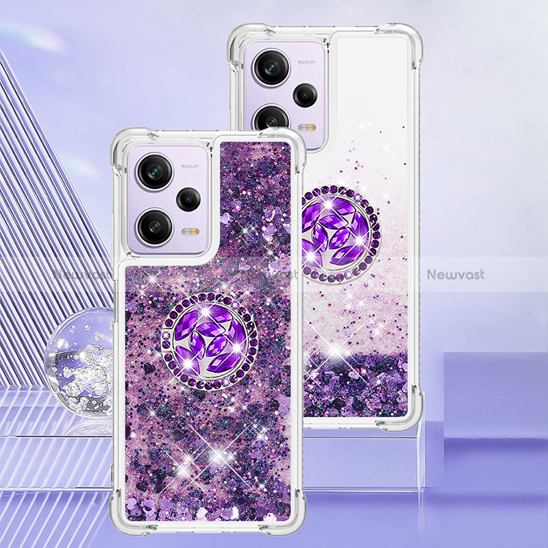 Silicone Candy Rubber TPU Bling-Bling Soft Case Cover with Finger Ring Stand YB1 for Xiaomi Redmi Note 12 Pro 5G Purple