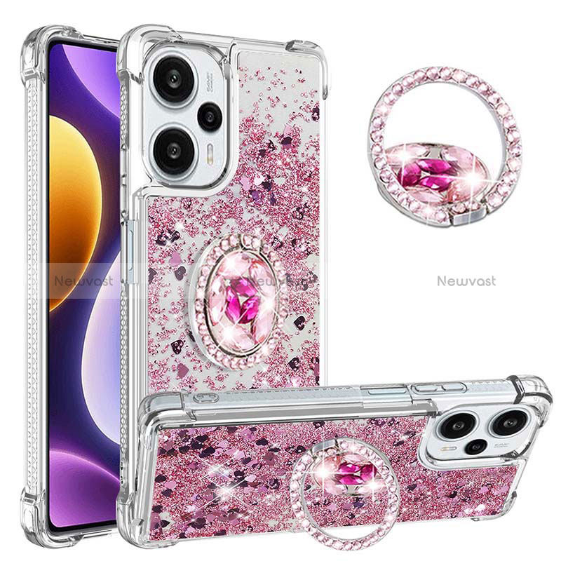 Silicone Candy Rubber TPU Bling-Bling Soft Case Cover with Finger Ring Stand YB1 for Xiaomi Redmi Note 12 Turbo 5G Red