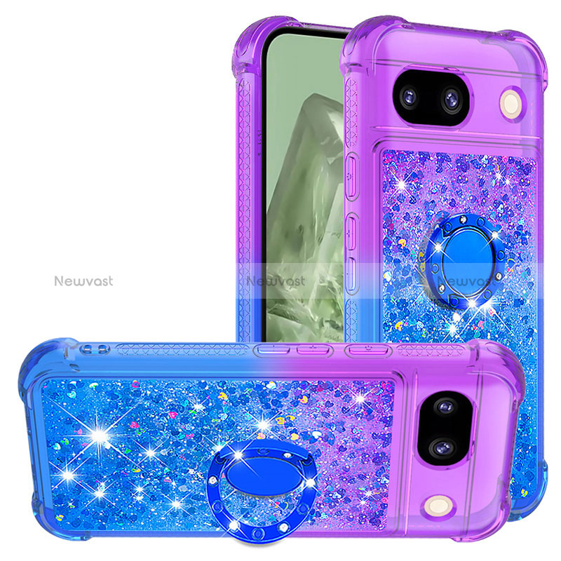 Silicone Candy Rubber TPU Bling-Bling Soft Case Cover with Finger Ring Stand YB2 for Google Pixel 8a 5G Purple