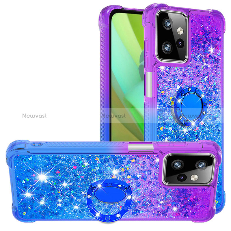 Silicone Candy Rubber TPU Bling-Bling Soft Case Cover with Finger Ring Stand YB2 for Motorola Moto G Power 5G (2023) Purple