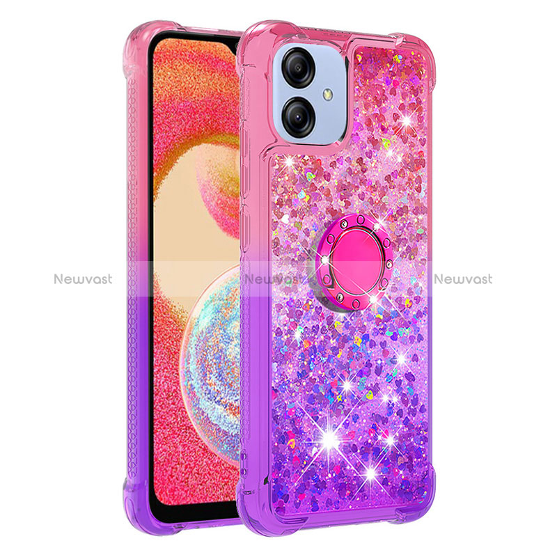 Silicone Candy Rubber TPU Bling-Bling Soft Case Cover with Finger Ring Stand YB2 for Samsung Galaxy A04 4G Hot Pink