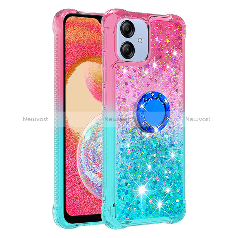 Silicone Candy Rubber TPU Bling-Bling Soft Case Cover with Finger Ring Stand YB2 for Samsung Galaxy A04 4G Pink