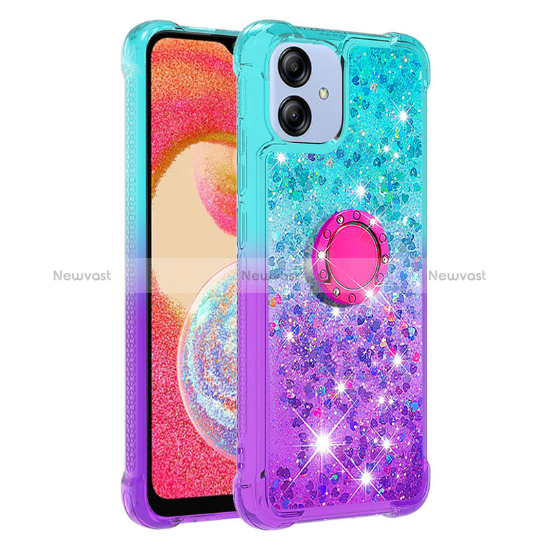 Silicone Candy Rubber TPU Bling-Bling Soft Case Cover with Finger Ring Stand YB2 for Samsung Galaxy A04E Sky Blue