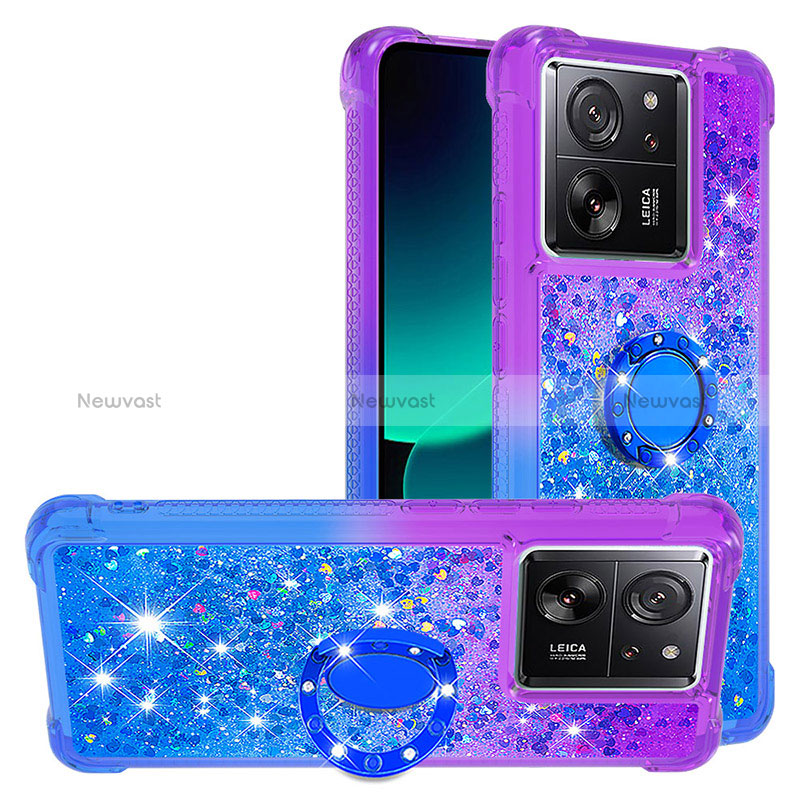 Silicone Candy Rubber TPU Bling-Bling Soft Case Cover with Finger Ring Stand YB2 for Xiaomi Mi 13T Pro 5G Purple