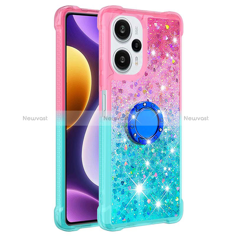 Silicone Candy Rubber TPU Bling-Bling Soft Case Cover with Finger Ring Stand YB2 for Xiaomi Poco F5 5G