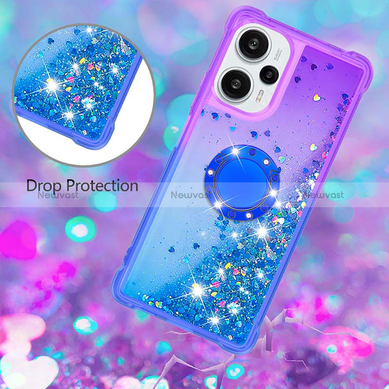 Silicone Candy Rubber TPU Bling-Bling Soft Case Cover with Finger Ring Stand YB2 for Xiaomi Poco F5 5G