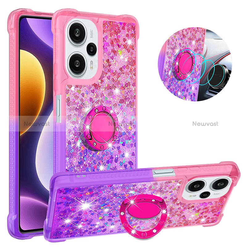 Silicone Candy Rubber TPU Bling-Bling Soft Case Cover with Finger Ring Stand YB2 for Xiaomi Poco F5 5G