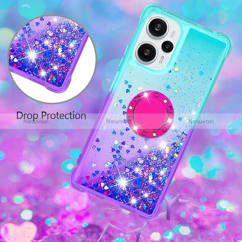 Silicone Candy Rubber TPU Bling-Bling Soft Case Cover with Finger Ring Stand YB2 for Xiaomi Poco F5 5G