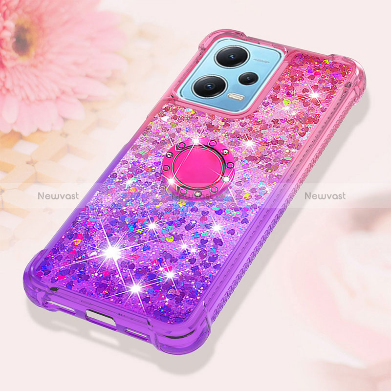 Silicone Candy Rubber TPU Bling-Bling Soft Case Cover with Finger Ring Stand YB2 for Xiaomi Redmi Note 12 5G