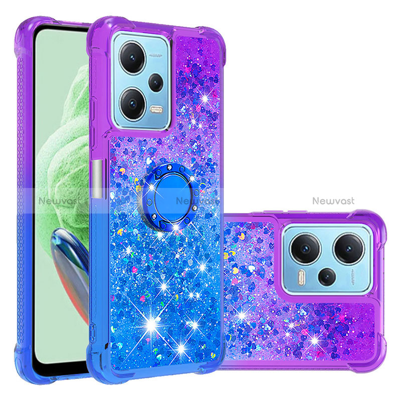 Silicone Candy Rubber TPU Bling-Bling Soft Case Cover with Finger Ring Stand YB2 for Xiaomi Redmi Note 12 5G Purple