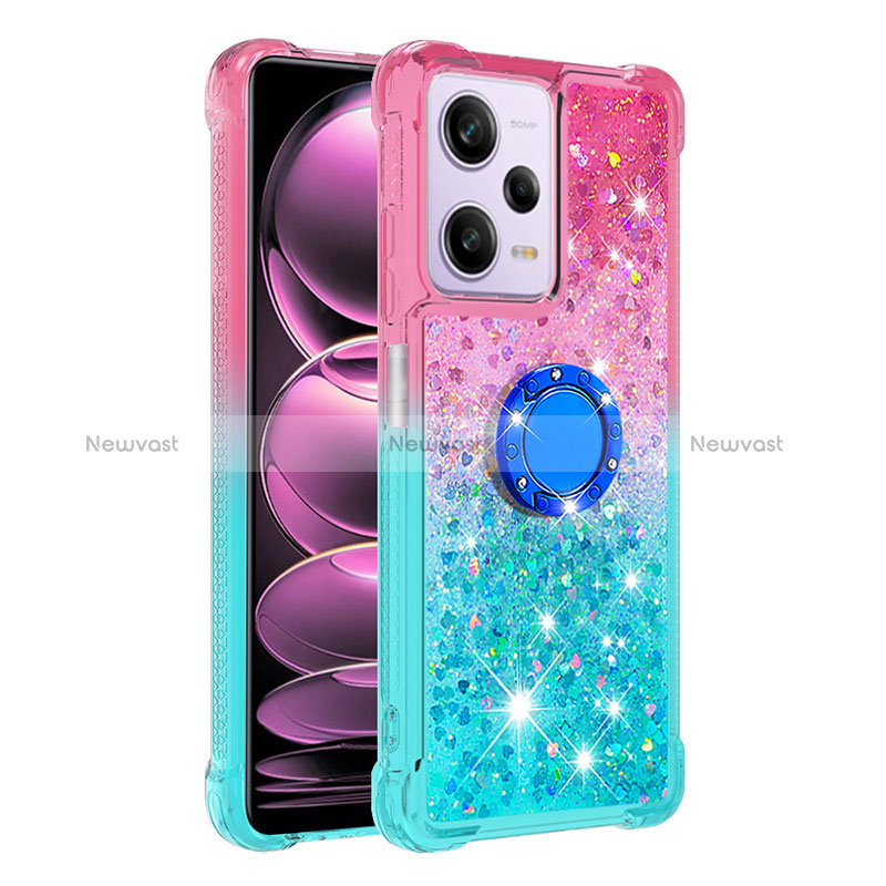 Silicone Candy Rubber TPU Bling-Bling Soft Case Cover with Finger Ring Stand YB2 for Xiaomi Redmi Note 12 Pro 5G Pink