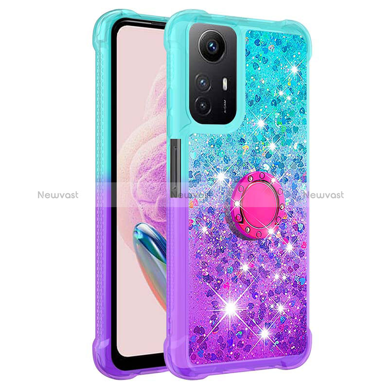 Silicone Candy Rubber TPU Bling-Bling Soft Case Cover with Finger Ring Stand YB2 for Xiaomi Redmi Note 12S