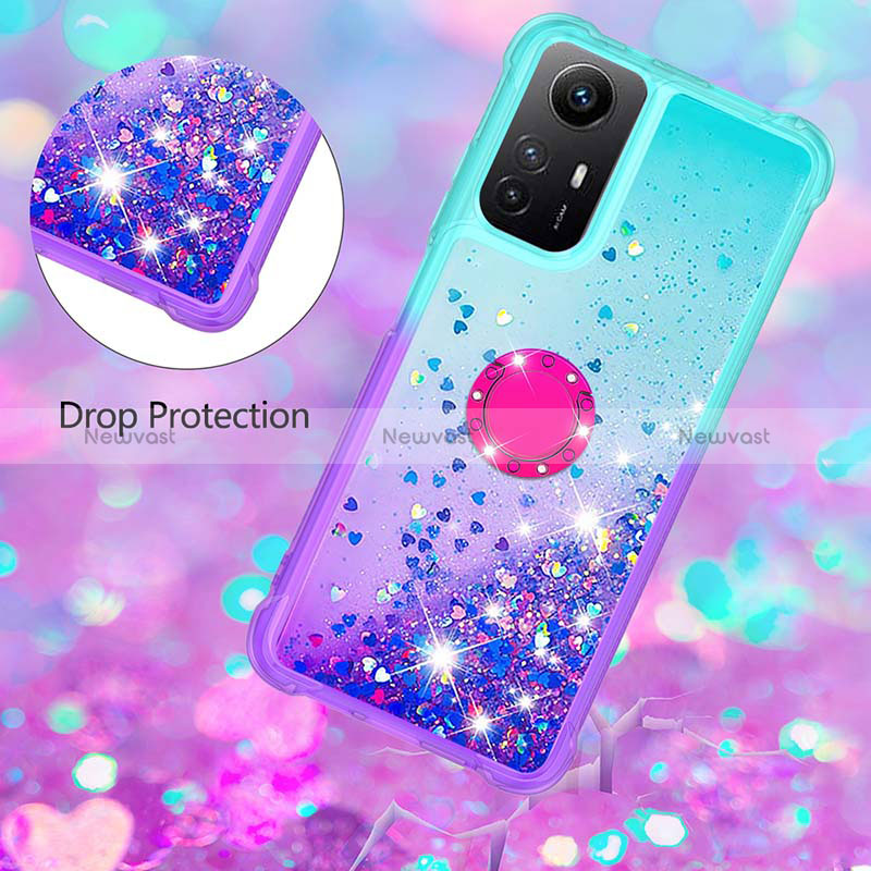 Silicone Candy Rubber TPU Bling-Bling Soft Case Cover with Finger Ring Stand YB2 for Xiaomi Redmi Note 12S