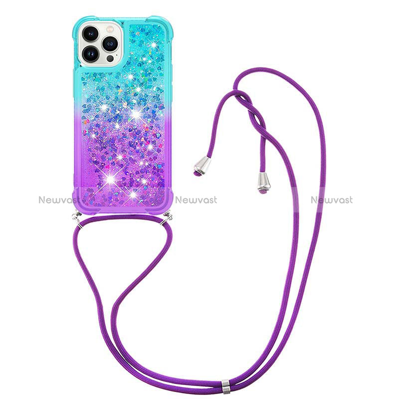 Silicone Candy Rubber TPU Bling-Bling Soft Case Cover with Lanyard Strap S01 for Apple iPhone 13 Pro