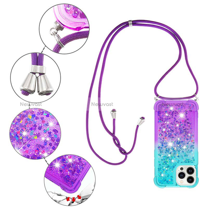 Silicone Candy Rubber TPU Bling-Bling Soft Case Cover with Lanyard Strap S01 for Apple iPhone 13 Pro Max