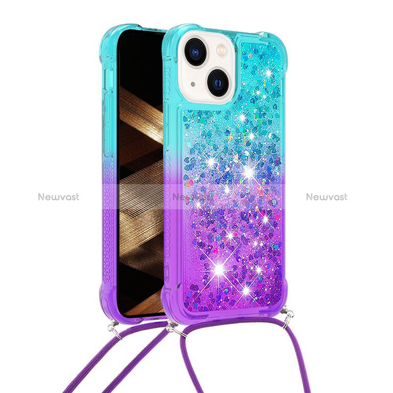 Silicone Candy Rubber TPU Bling-Bling Soft Case Cover with Lanyard Strap S01 for Apple iPhone 14