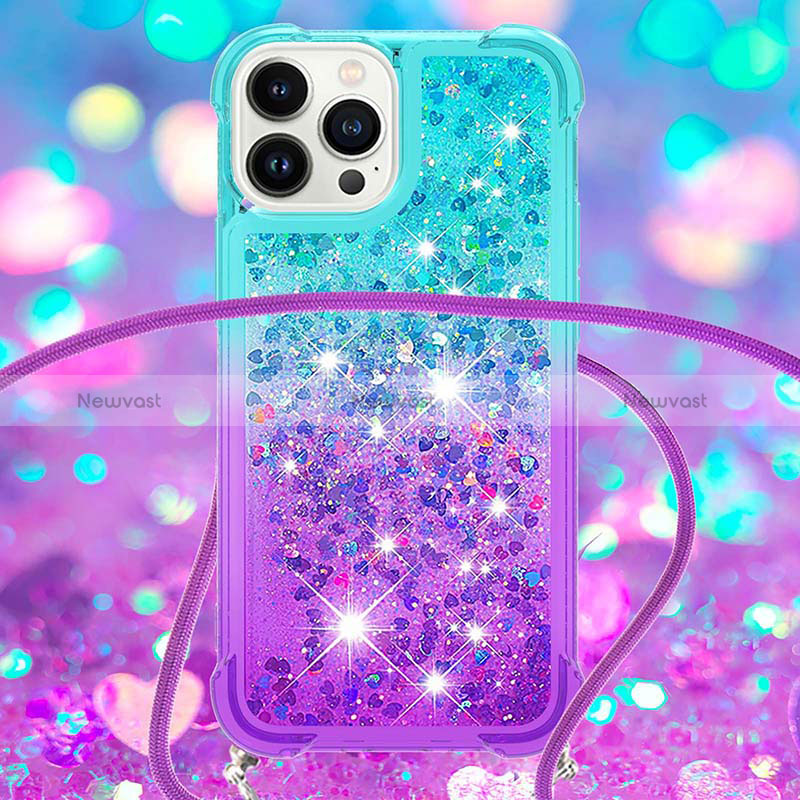 Silicone Candy Rubber TPU Bling-Bling Soft Case Cover with Lanyard Strap S01 for Apple iPhone 14 Pro