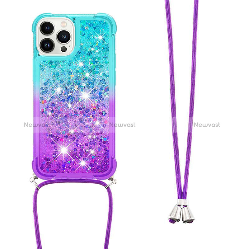 Silicone Candy Rubber TPU Bling-Bling Soft Case Cover with Lanyard Strap S01 for Apple iPhone 14 Pro Max