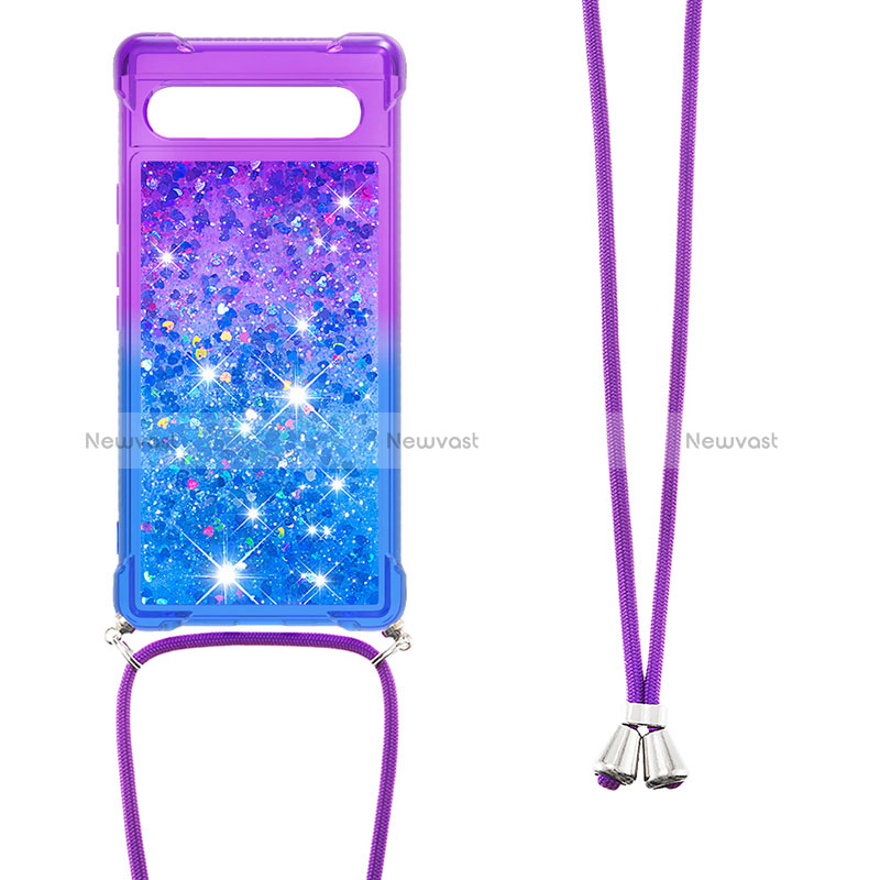 Silicone Candy Rubber TPU Bling-Bling Soft Case Cover with Lanyard Strap S01 for Google Pixel 7a 5G