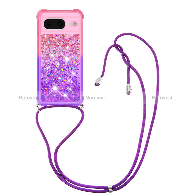 Silicone Candy Rubber TPU Bling-Bling Soft Case Cover with Lanyard Strap S01 for Google Pixel 8 5G