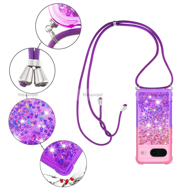 Silicone Candy Rubber TPU Bling-Bling Soft Case Cover with Lanyard Strap S01 for Google Pixel 8 5G