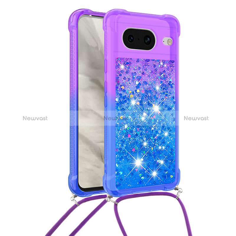 Silicone Candy Rubber TPU Bling-Bling Soft Case Cover with Lanyard Strap S01 for Google Pixel 8 5G Purple