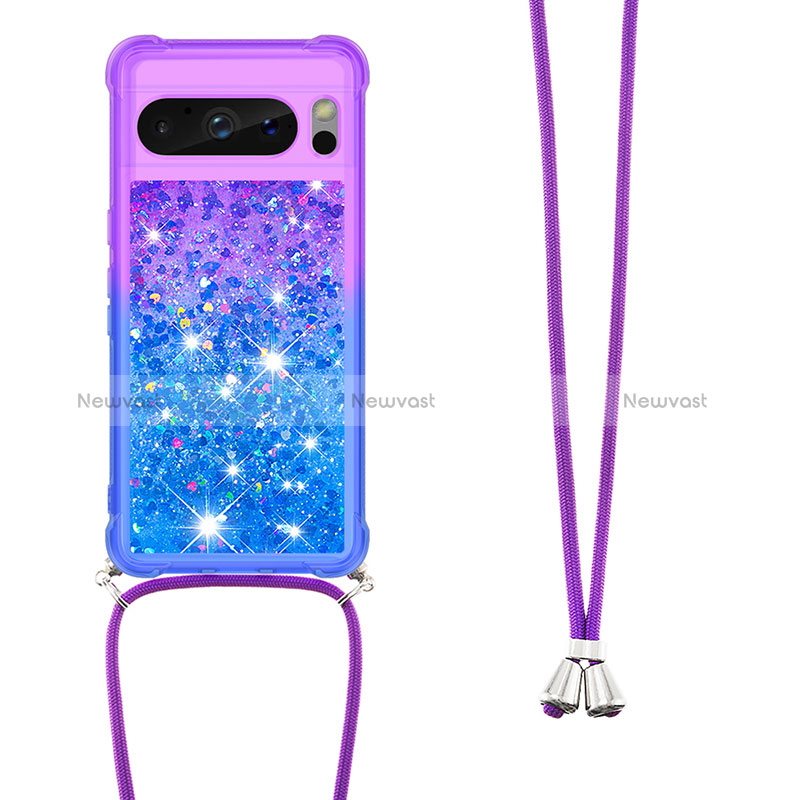 Silicone Candy Rubber TPU Bling-Bling Soft Case Cover with Lanyard Strap S01 for Google Pixel 8 Pro 5G