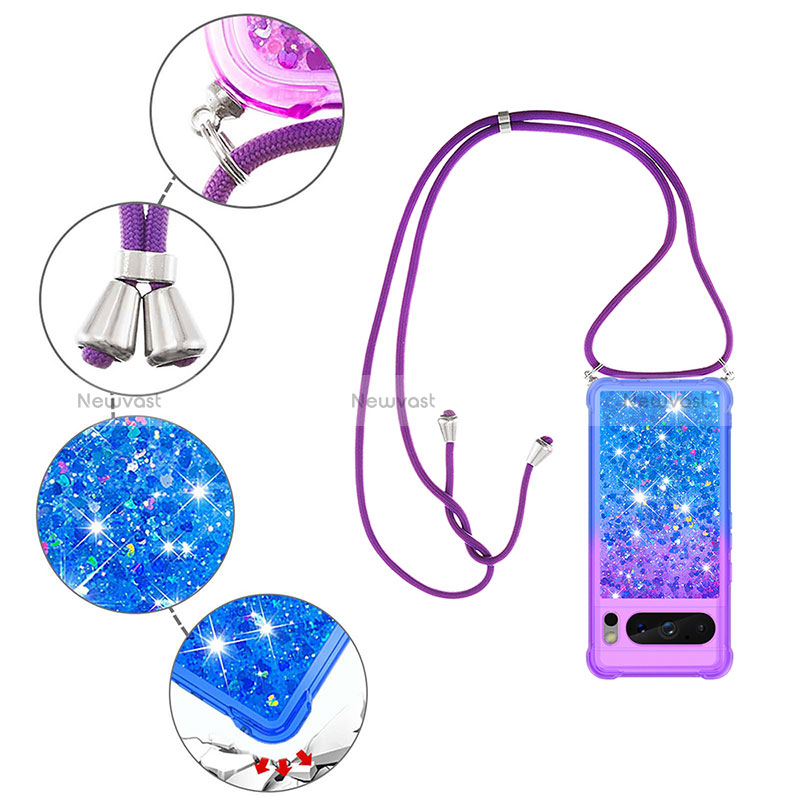 Silicone Candy Rubber TPU Bling-Bling Soft Case Cover with Lanyard Strap S01 for Google Pixel 8 Pro 5G