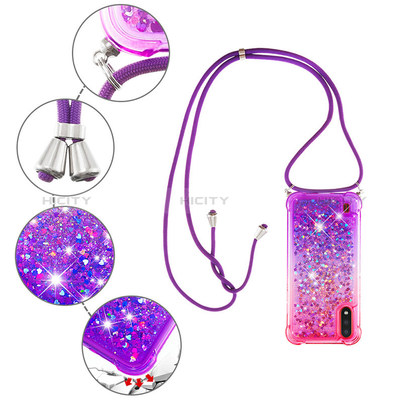 Silicone Candy Rubber TPU Bling-Bling Soft Case Cover with Lanyard Strap S01 for Samsung Galaxy A01 SM-A015