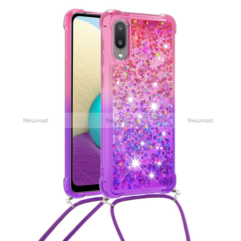 Silicone Candy Rubber TPU Bling-Bling Soft Case Cover with Lanyard Strap S01 for Samsung Galaxy A02