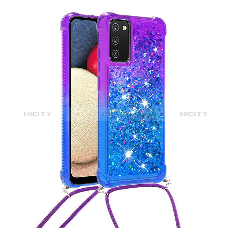 Silicone Candy Rubber TPU Bling-Bling Soft Case Cover with Lanyard Strap S01 for Samsung Galaxy A03s