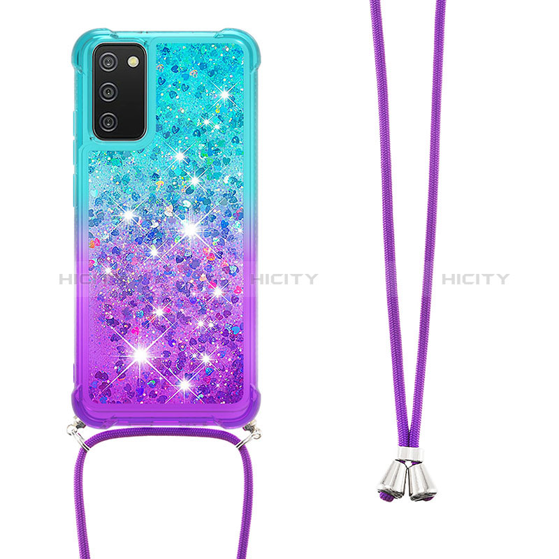 Silicone Candy Rubber TPU Bling-Bling Soft Case Cover with Lanyard Strap S01 for Samsung Galaxy A03s