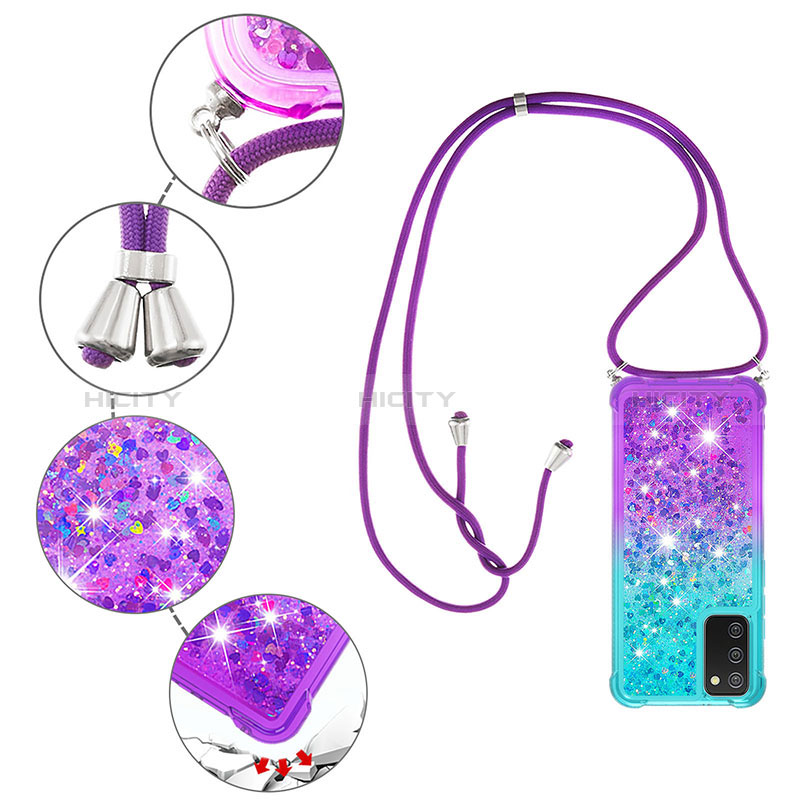 Silicone Candy Rubber TPU Bling-Bling Soft Case Cover with Lanyard Strap S01 for Samsung Galaxy A03s