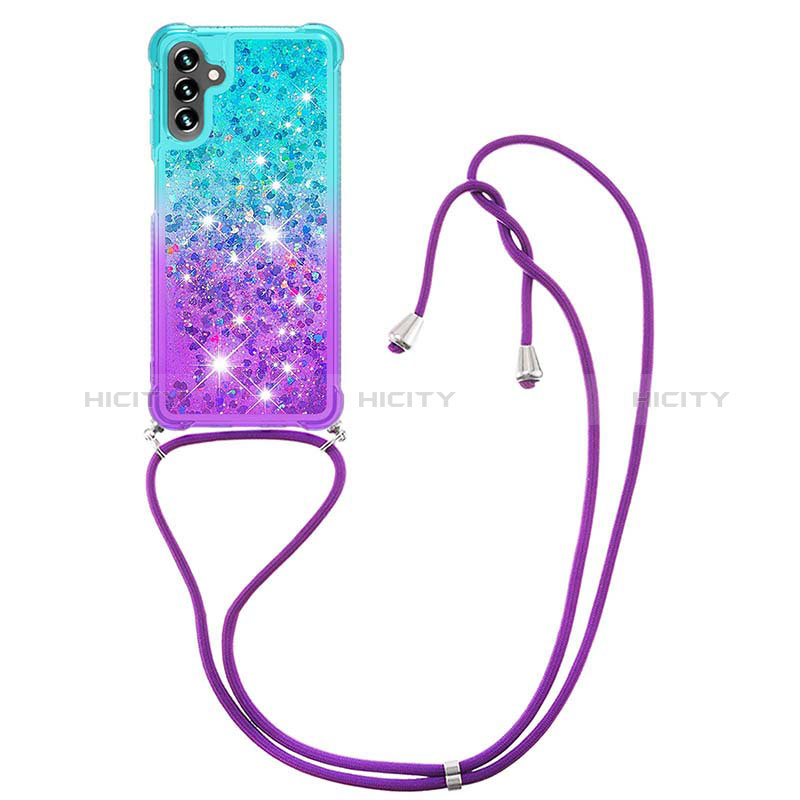 Silicone Candy Rubber TPU Bling-Bling Soft Case Cover with Lanyard Strap S01 for Samsung Galaxy A04s