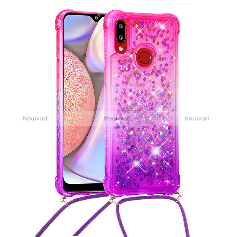 Silicone Candy Rubber TPU Bling-Bling Soft Case Cover with Lanyard Strap S01 for Samsung Galaxy A10s