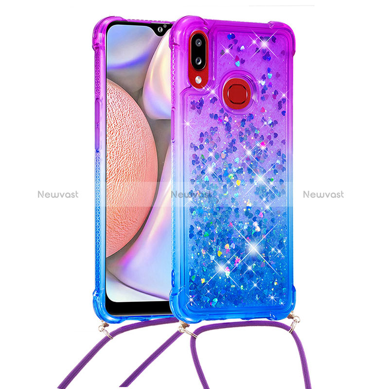 Silicone Candy Rubber TPU Bling-Bling Soft Case Cover with Lanyard Strap S01 for Samsung Galaxy A10s