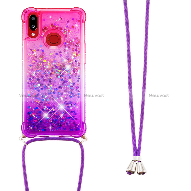 Silicone Candy Rubber TPU Bling-Bling Soft Case Cover with Lanyard Strap S01 for Samsung Galaxy A10s