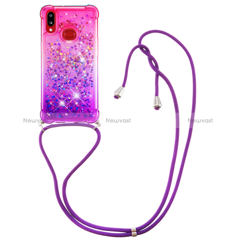 Silicone Candy Rubber TPU Bling-Bling Soft Case Cover with Lanyard Strap S01 for Samsung Galaxy A10s