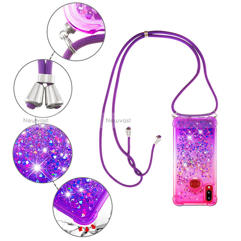 Silicone Candy Rubber TPU Bling-Bling Soft Case Cover with Lanyard Strap S01 for Samsung Galaxy A10s