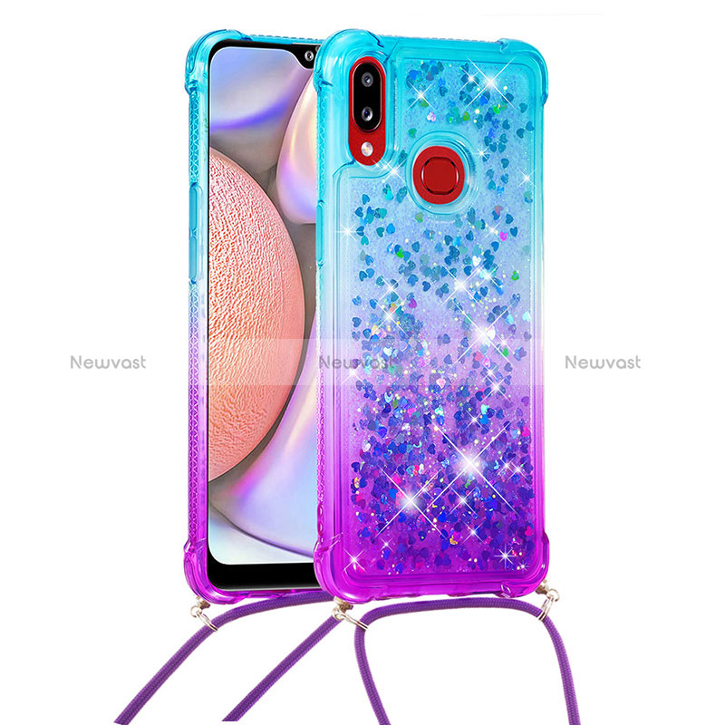 Silicone Candy Rubber TPU Bling-Bling Soft Case Cover with Lanyard Strap S01 for Samsung Galaxy A10s Sky Blue