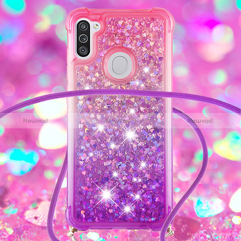 Silicone Candy Rubber TPU Bling-Bling Soft Case Cover with Lanyard Strap S01 for Samsung Galaxy A11