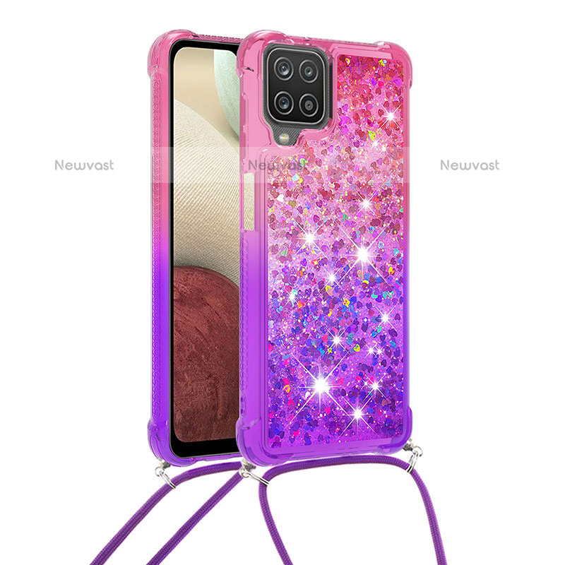 Silicone Candy Rubber TPU Bling-Bling Soft Case Cover with Lanyard Strap S01 for Samsung Galaxy A12