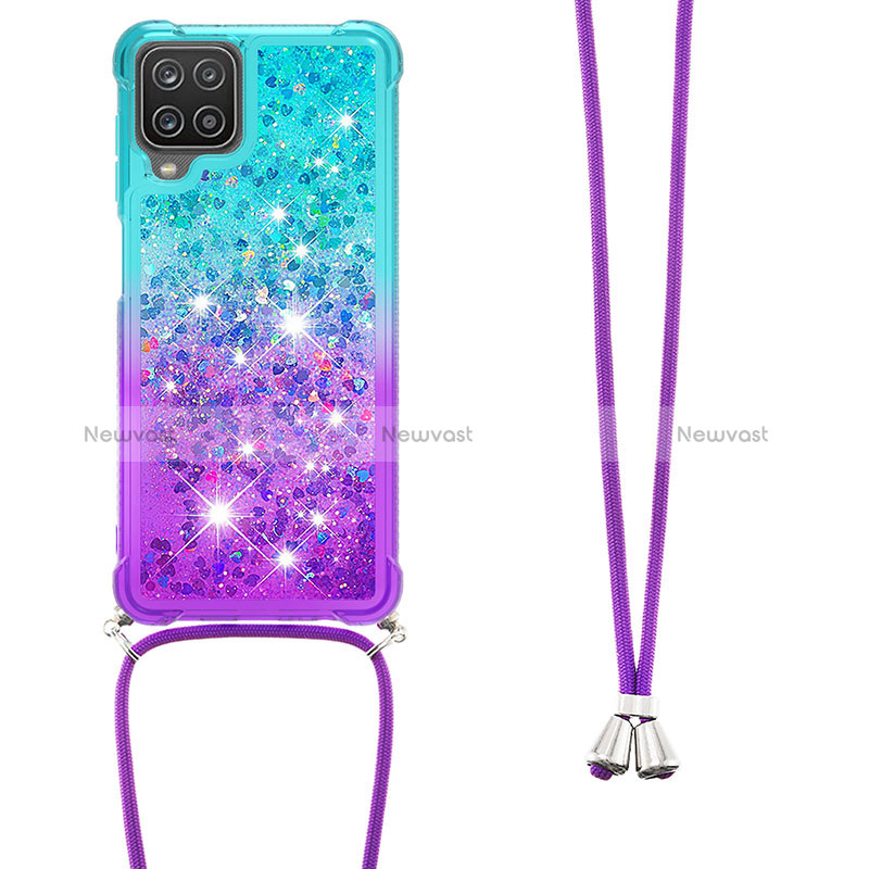 Silicone Candy Rubber TPU Bling-Bling Soft Case Cover with Lanyard Strap S01 for Samsung Galaxy A12 Nacho