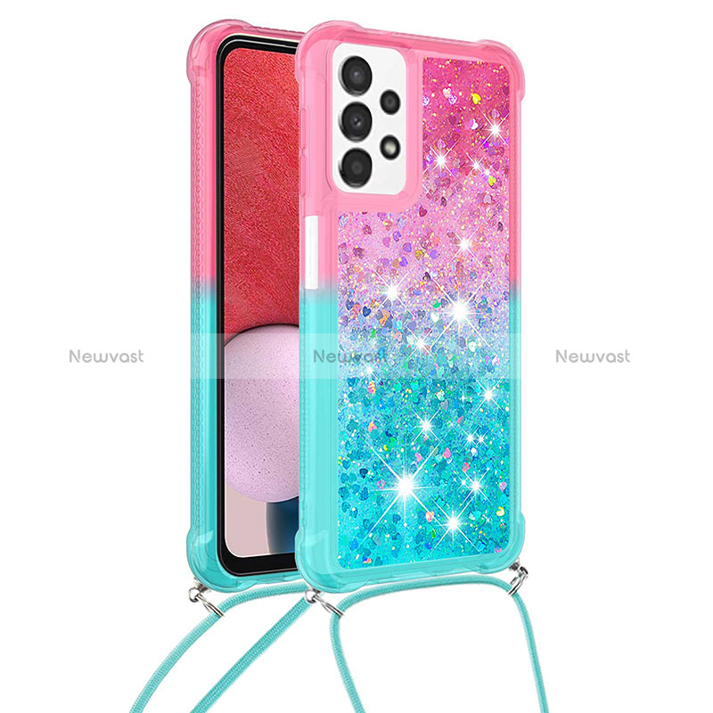 Silicone Candy Rubber TPU Bling-Bling Soft Case Cover with Lanyard Strap S01 for Samsung Galaxy A13 4G Pink