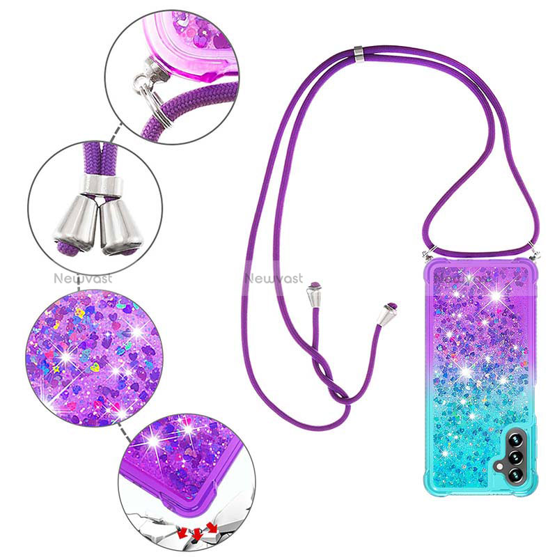 Silicone Candy Rubber TPU Bling-Bling Soft Case Cover with Lanyard Strap S01 for Samsung Galaxy A13 5G