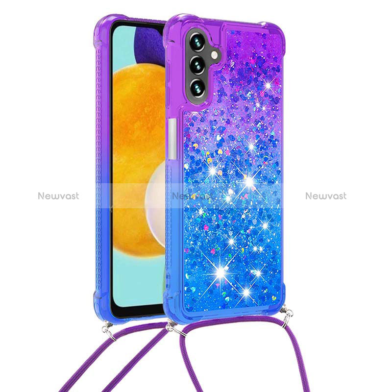 Silicone Candy Rubber TPU Bling-Bling Soft Case Cover with Lanyard Strap S01 for Samsung Galaxy A13 5G Purple