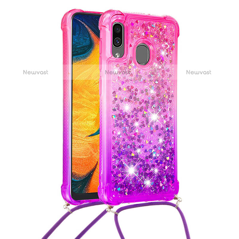 Silicone Candy Rubber TPU Bling-Bling Soft Case Cover with Lanyard Strap S01 for Samsung Galaxy A20